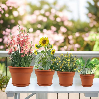 6 Inch Plastic-Flower Pot-for-Indoor Plants, 6 Pack Outdoor Plant Pots with Drainage Holes & Saucers, Resin Garden Pots Planters
