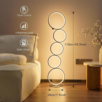 NUÜR 43.3" Modern Floor Lamp, LED Floor Lamp for Living Room, Dimmable, Circle Standing Lamp, Energy-Saving, Unique Lamp for Bedroom, Office, Home
