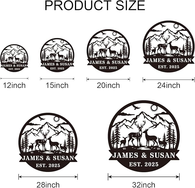 Personalized Rustic Metal Deer Cabin Sign, Outdoor Welcome Sign for Front Porch, Great Custom Metal Name Sign Gift for Hunters, Farmhouse Cabin Decor