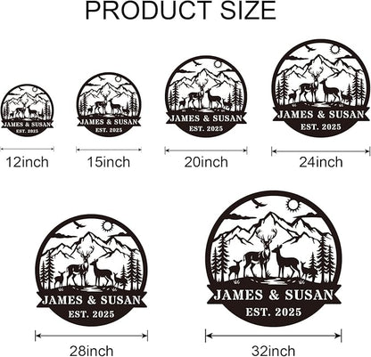 Personalized Rustic Metal Deer Cabin Sign, Outdoor Welcome Sign for Front Porch, Great Custom Metal Name Sign Gift for Hunters, Farmhouse Cabin Decor