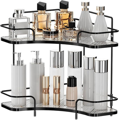 Seoneiro 2 Tier Corner Bathroom Counter Organizer, Cosmetic Skincare Organizer, Bathroom Countertop Perfume Tray Vanity Organizer, Kitchen Spice Corner Storage Shelf
