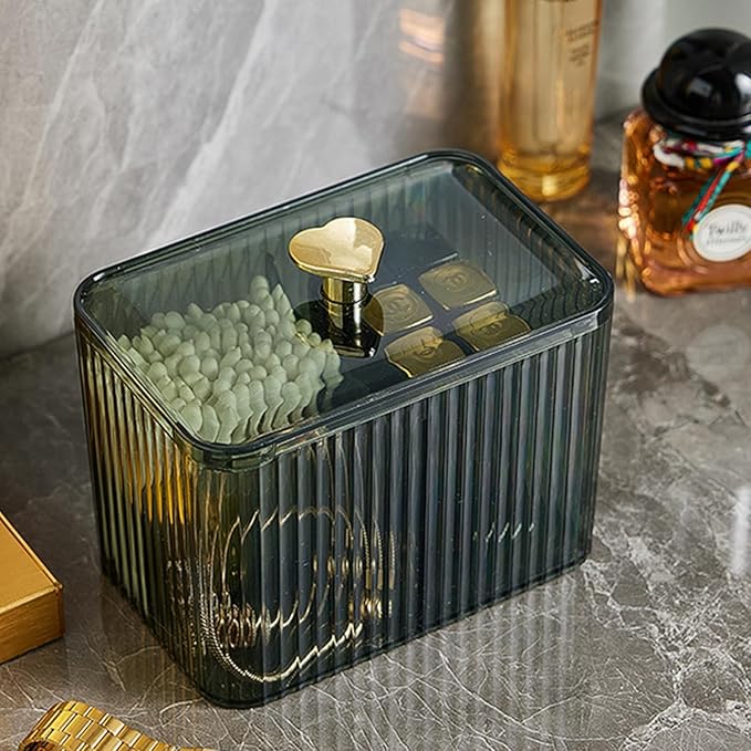 Qtips Holder Bathroom Container,3-Section Cotton Ball/Swabs Dispenser,3 Grids Apothecary Jar Organizer, Cosmetics Storage for Vanity