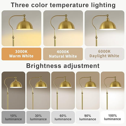 Bright LED Gold Reading Floor Lamp with Remote Control and Bluetooth Dimming,Living Room Bedroom Bedside Office Study Library Adjustable Standing Tall Lights, Unique Modern Brass Home Decor Essentials