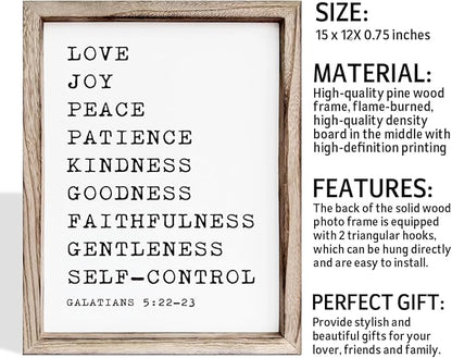 Christian Wall Decors, Positive Home Decors for Living Room, Galatians 5:22-23 Signs Decor, Scripture Decor Art, Framed Wall Plaque Sign 15 * 11.5 inches, Love Joy Peace Sign
