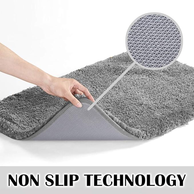 Suchtale Non Slip Bath Mat (16 x 24, Dark Grey) for Bathroom, Soft Microfiber Shaggy Mat Machine Washable Thick Plush Rug for Shower