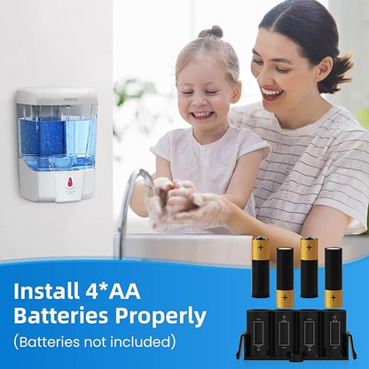 SVAVO Automatic Soap Dispenser Touchless, 21oz/600ml Soap Dispenser Wall Mount, Liquid Soap Dispensers for Hand Soap Refill, Bathroom, Kitchen, Household, Commercial Place, ABS Plastic White