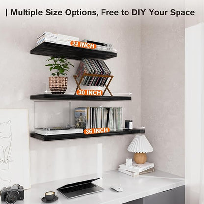 Wall Shelf Set of 2,Dark Wood Floating Shelves 30 in W x 10 in D x 1 in H, Wooden Floating Wall Shelf with Invisible Brackets for Living Room/Bedroom/Bathroom/Kitchen Storage and Decor