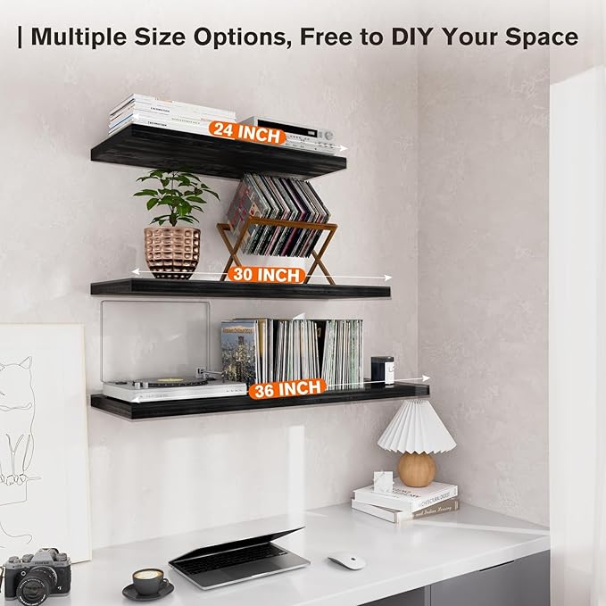 Wall Shelf Set of 2,Dark Wood Floating Shelves 36 in W x 10 in D x 1 in H, Wooden Floating Wall Shelf with Invisible Brackets for Living Room/Bedroom/Bathroom/Kitchen Storage and Decor