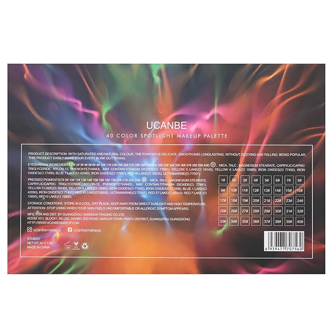 UCANBE Spotlight Eyeshadow Palette + 15 PCS Eye Brushes Makeup Set, Professional 40 Color Matte Shimmer Glitter Eye Shadow Pallet Highly Pigmented Waterproof Long Lasting Make up Pallete