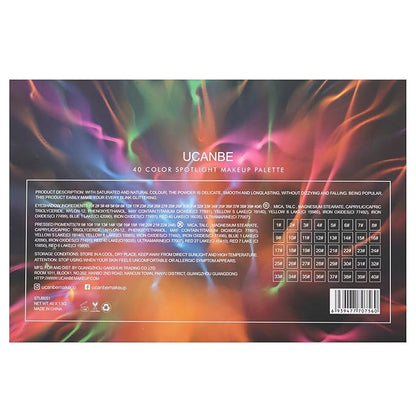 UCANBE Spotlight Eyeshadow Palette + 15 PCS Eye Brushes Makeup Set, Professional 40 Color Matte Shimmer Glitter Eye Shadow Pallet Highly Pigmented Waterproof Long Lasting Make up Pallete