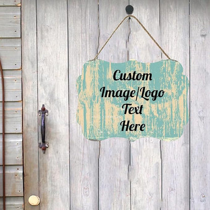 Personalized Wooden Welcome Sign for Front Door Decor - Customized Image/Text Hanging Sign, Farmhouse Decor for Home Office, 11.2 * 8 Inch