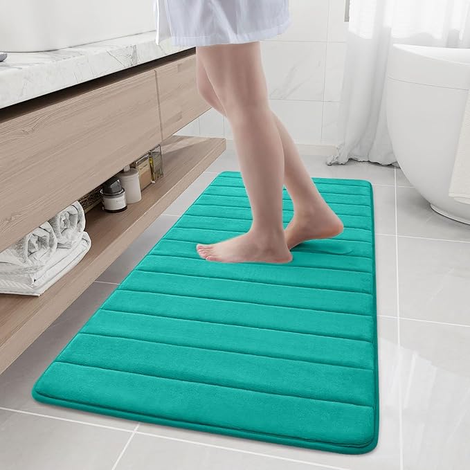 Buganda Memory Foam Bath Mat, 55" x 24", Ultra Soft and Non-Slip Bathroom Rugs, Water Absorbent and Machine Washable Bath Rug Runner for Bathroom, Shower, and Tub, Teal