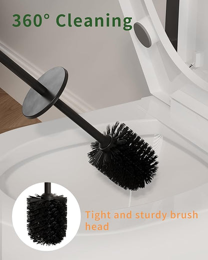 Toilet Brush and Holder Set, Toilet Bowl Brush for Bathroom with Long Handle, Stainless Steel Toilet Cleaner Brush with Durable Scrubbing Bristles,Splash-Proof (Matte Black)