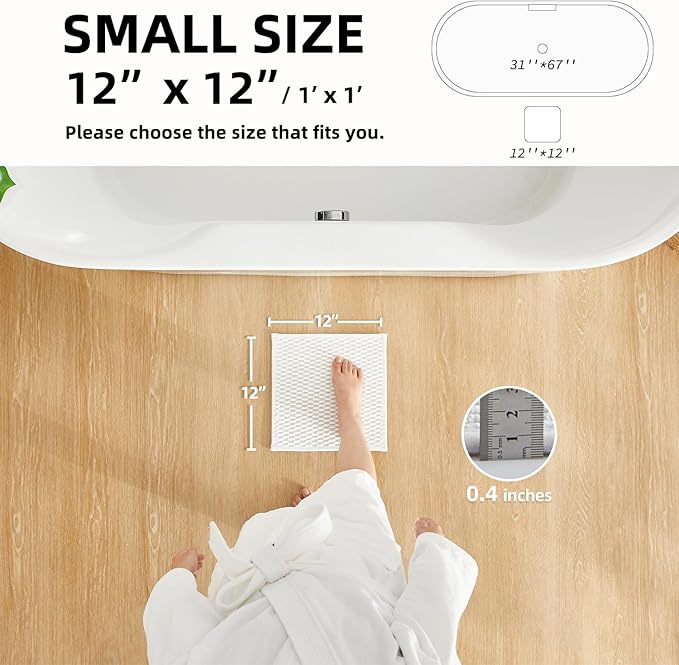 Small Bathroom Rugs, Non Slip Washable Bath Rugs Super Absorbent Bathroom Rug Thin Quick Dry Low Pile Bath Mats, White 12"x12"