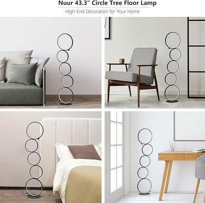 NUÜR 43.3" Modern Floor Lamp, LED Floor Lamp for Living Room, Dimmable, Circle Standing Lamp, Energy-Saving, Unique Lamp for Bedroom, Office, Home