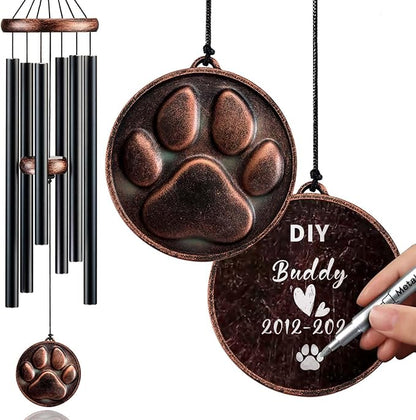 Dog Memorial Gifts, 34" Pet Memorial Wind Chimes for Loss of Dogs, Pet Loss Passing Away Remembrance Sympathy Bereavement Gift, DogPaw Vintage Wind Chime for Outside (DIY 34" Pet Memorial)