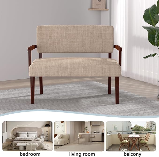 Accent Chair 2 Seat, Arm Chairs with Soft Seat and Armrests for Living Room, Love seat for Dining, Reading, and Waiting Rooms (Beige)