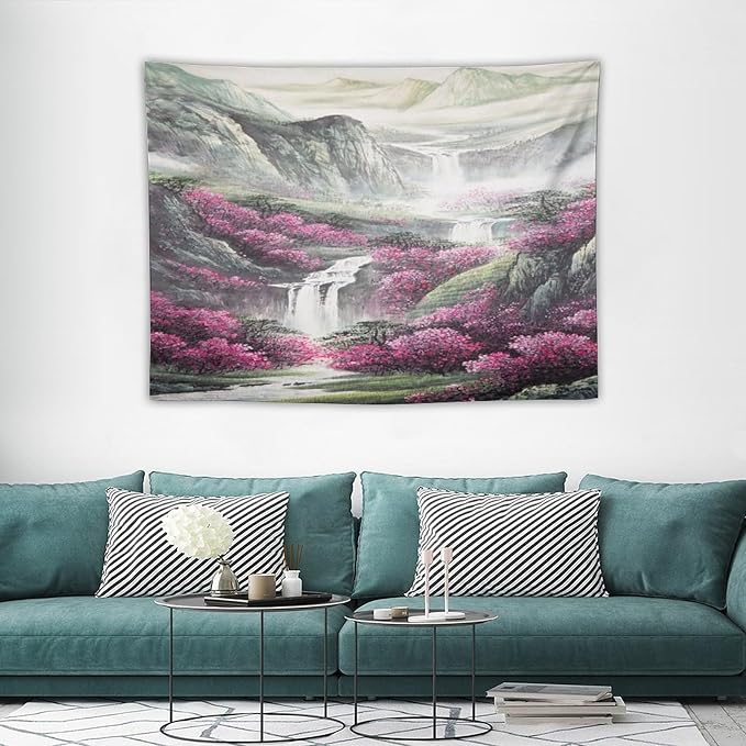 Japanese Tapestry, Red Plum Blossom Mountain, Nature Landscape, Bedroom Living Room Decor, 40"x30"