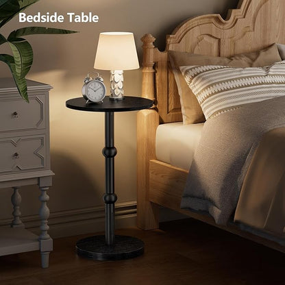 Drink Table, Small Round Side Table for Small Spaces, Modern Accent Round End Tables with Metal Leg, Thickened Wood Pedestal Coffee Tables for Living Room, Bedroom, Narrow Corners,Sofa Couch