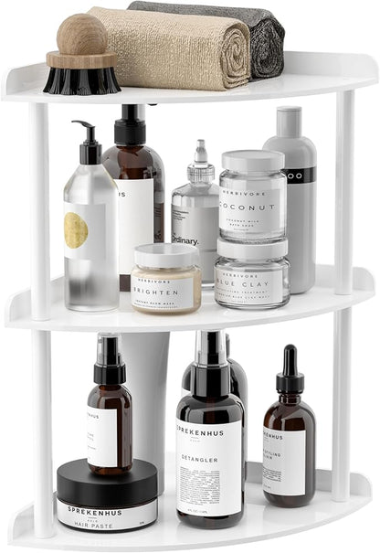 3 Tier Acrylic Corner Shelf Organizer Storage 9.5x9.5x15.7 Inch, White Countertop Corner Shelf for Bathroom, Kitchen, Bedroom, Office, Study Room