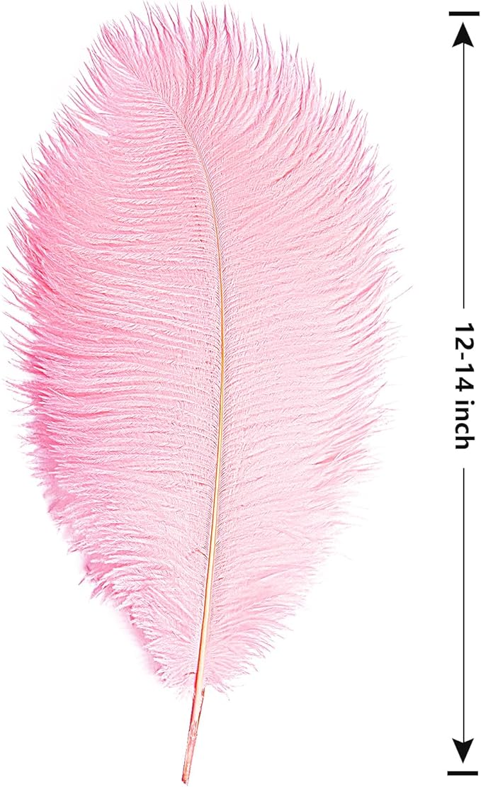 THARAHT 12PCS Ostrich Feathers Natural Bulk 12-14Inch(30-35cm) for Wedding Party Centerpieces Easter Gatsby Flower Arrangement and Home Decorate Ostrich Feathers,Pink