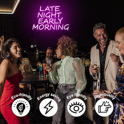 Bar Neon Sign Late Night Early Morning Neon Signs for Wall Decor Beer LED Neon Sign Pink Letter Neon Light Sign Dimmable Neon Lights for Bedroom Bar Party Hotel Club Party Man Cave Decor