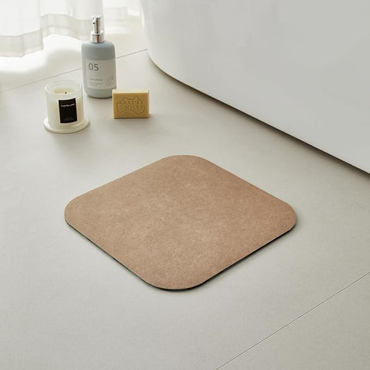 Bathroom Mat Quick Dry, Bathroom Rugs Non Slip Washable Thin Absorbent Bath Mat Fits Under Door Bathroom Floor Mat Perfect for Bath, Shower, or Sink 12"x12" Camel