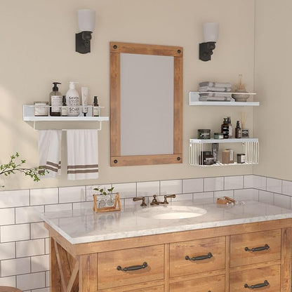 Bathroom Shelves Over Toilet for Wall, Floating Shelves with Storage Basket Paper Holer for Kitchen Living Room, Bedroom & Classroom, Set of 3 (White)