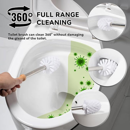 Toilet Brush Holder Set - Ceramic Silver Toilet Scrubber Brush with Duck Base, Bathroom Cleaning Brush, 7.5" Cute Toilet Brush Organizer, Home Decor& Easy Wipe Clean