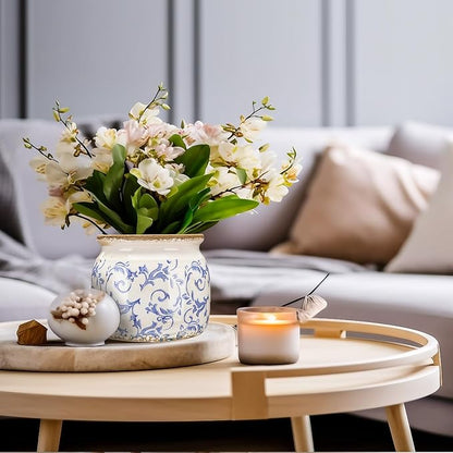 1 Pcs Vintage Planter Large Ceramic Plants Pot Blue Chinoiserie Crack Cottage Scroll Vase Flower Vase Pot Indoor Plants Home Kitchen Decor Farmhouse Antique Decorative Gift