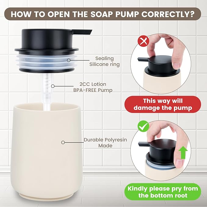 Beige Bathroom Accessories Set - 4 Pcs Bathroom Accessory Sets with Toothbrush Holder,Lotion Soap Dispenser,Qtip Holder Dispensr & Vanity Tray,Bathroom Countertop Vanity Oganizer - Beige