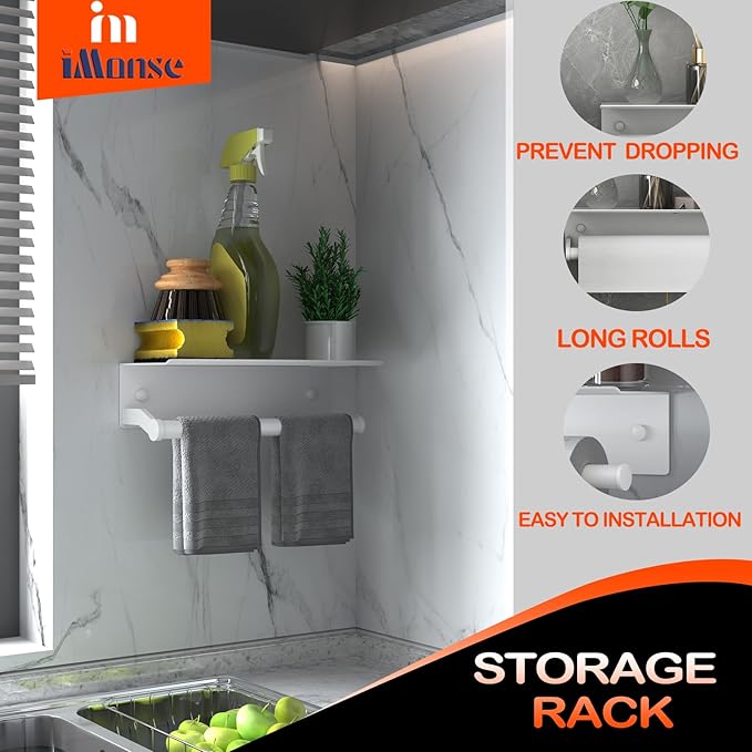 Toilet Paper Holder White, iMonse Toilet Paper Holder Wall Mount,Toilet Paper Holder with Shelf for Bathroom Kitchen RV,with Adhesive & Screw