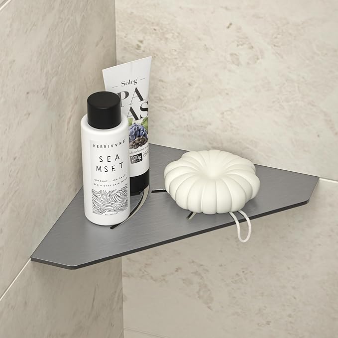 Corner Shower Shelf 10" Gunmetal 304 Stainless Steel Pentagonal Corner Shelf Recessed Bathroom Shower Shelf, No Drilling