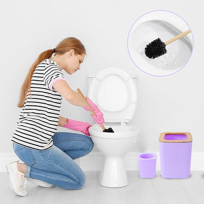 Purple Bathroom Accessory Set, Light Purple Bathroom Set with Trash Can, Tray, Toothbrush Holder,Toothbrush Cup,Soap Dispenser,Soap Dish,Toilet Brush and Qtip Holders