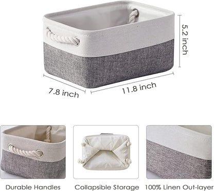 TheWarmHome Organization and Storage Basket for Shelves - 12x8x5.2 inch 1 Pack Fabric Storage Cubes, Collapsible Storage Bins for Closet Organizer Gift Cloth Toy (White & Grey)