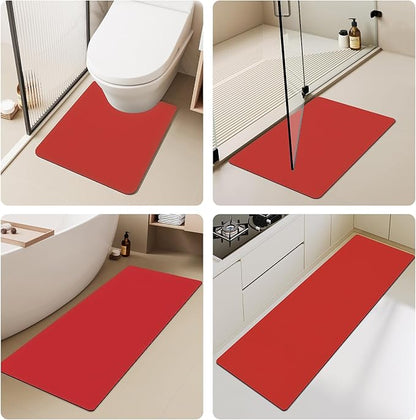 Christmas Bath Mat, Red Bathroom Rugs Non Slip Washable Thin Absorbent Bath Mat Fits Under Door Bathroom Floor Mat Perfect for Bath, Shower, or Sink 24"x60" Red