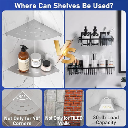 2 Pack Corner Shower Shelves Load Capacity 40 lbs 304 Stainless Steel Shower Corner Shelf Will not Rust 8in Shower Shelf for Inside Shower Brushed Nickel Drilling Installation