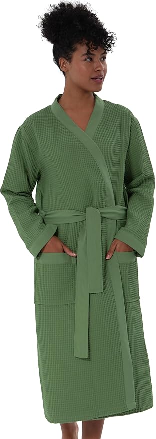 Women’s Luxury Waffle Shawl Collar, Hooded Robe w Piping – Lightweight, Long, Ultra Soft Spa Sleepwear Bathrobe