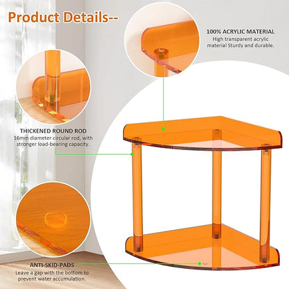 2 Tier Countertop Corner Organizer Shelf 7x7x8 Inch, Orange Acrylic Bathroom Corner Shelf for Countertop, Vanity Storage for Skincare, Cosmetics, Perfume