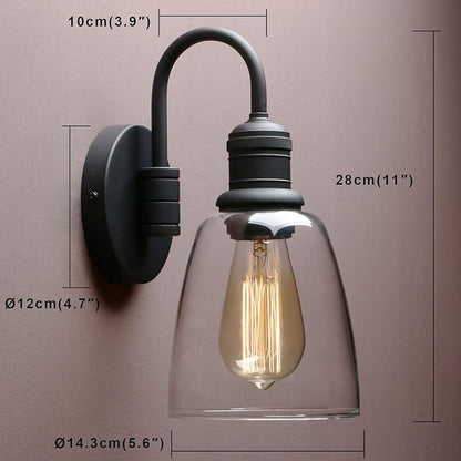 1-Light Vintage Wall Sconce, Yosoan Black Industrial Fixture Light with Elegant Gooseneck Curved Rod, Indoor Clear Glass Shade Wall Lamp Lighting for Bathroom Porch Kitchen Living Room Restaurant
