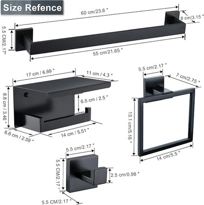 Bathroom Towel Bar Holder Sets Matte Black 4-Piece Bathroom Hardware Set Stainless Steel Bath Accessories Kit. Wall Mounted,23.6 Inch