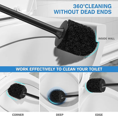 Toilet Brush 2 Pack, Toilet Bowl Brush with Ventilated Holder and Ergonomic Long Handle, Durable Bristles Toilet Scrubber Set for Bathroom Cleaning(Black)