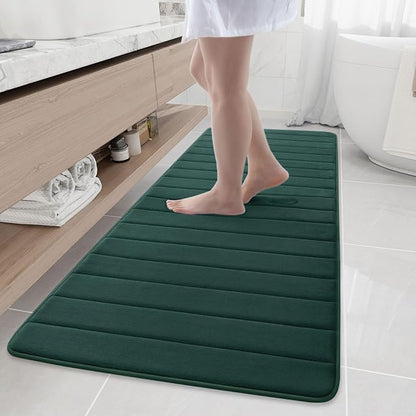 Buganda Memory Foam Bath Mat, 70" x 24", Ultra Soft and Non-Slip Bathroom Rugs, Water Absorbent and Machine Washable Bath Rug Runner for Bathroom, Shower, and Tub, Dark Green