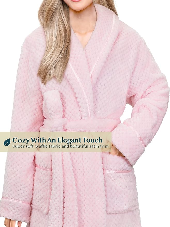 PAVILIA Women Plush Fleece Robe, Soft Textured Bathrobe, Lady Cozy Spa Long Robe