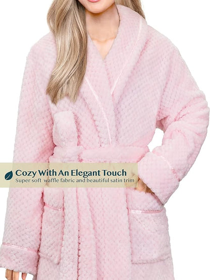 PAVILIA Women Plush Fleece Robe, Soft Textured Bathrobe, Lady Cozy Spa Long Robe