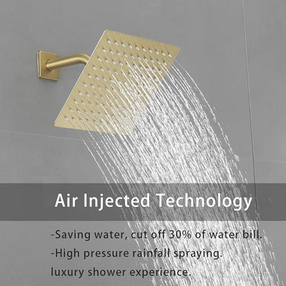 Brushed Gold Shower Faucet Set Bathroom Rainfall 8 Inch Shower Head System Single Handle Shower Trim Kit with Rough-in Valve