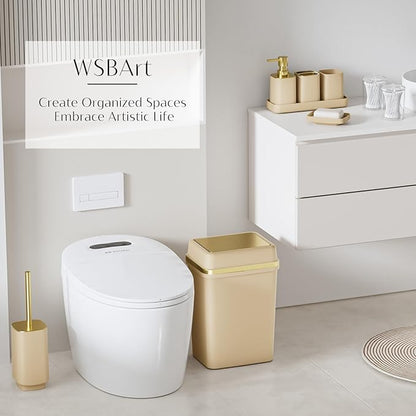 9PCS Bathroom Accessory Set, Beige Bathroom Set with Large-Capacity 4 Gallon Trash Can, Bathroom Accessories Set Complete, Toothbrush Holder, Soap Dispenser, Toilet Brush, Bathroom Decor