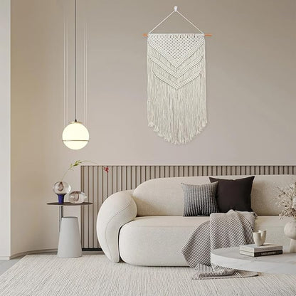 JONKASIPA Macrame Woven Wall Hanging, Bohemian Wall Decor, Handmade Woven Tapestry with Tassels, Delicate Lace Decor Crafts for Bedroom,Living Room or Farmhouse (Beige)