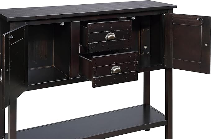 Solid Wood Farmhouse Console Table,Sofa Table with Storage Drawers and Shelves,Entryway Table for Entry Hallway Foyer Sofa Side Table,Fully Assembled(48" Espresso)