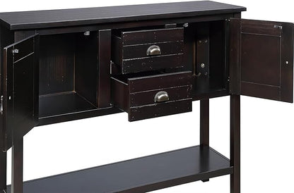 Solid Wood Farmhouse Console Table,Sofa Table with Storage Drawers and Shelves,Entryway Table for Entry Hallway Foyer Sofa Side Table,Fully Assembled(48" Espresso)